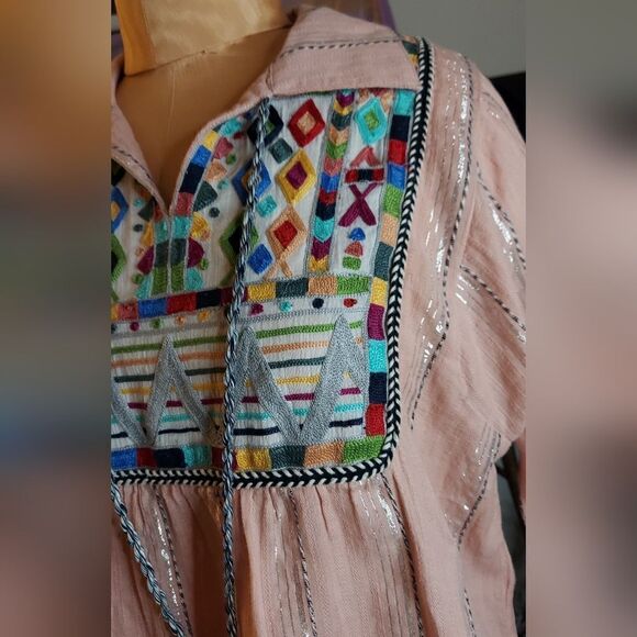 Ivy Jane Embroidered Bohemian Blouse Metallic Silver Size S - Picture 5 of 11